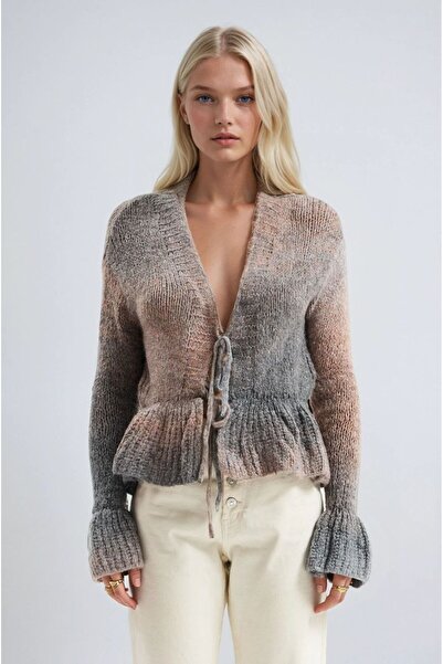 Lia Blanco's Women's Lace Detailed V-Neck Short Knitwear Cardigan - Multi-Col...