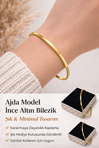 Yegane Ajda Model İnce Altın Bilezik Şık & Minimal Tasarım, Hediye Kutulu