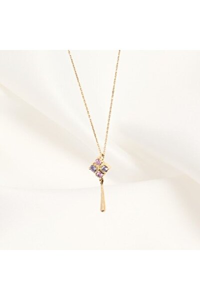 Joliesse Diamonds Colier Aur (Roz) 14 K cu Safire roz si Tanzanite Princess T...