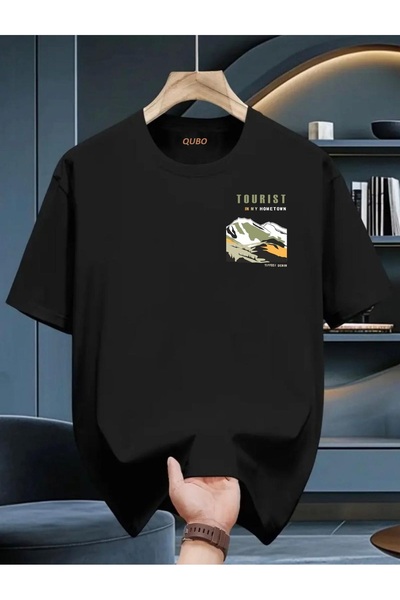 qubo sportswear & company تيشيرت أسود مطبوع عليه صورة للجنسين من كيوبو، بياقة...