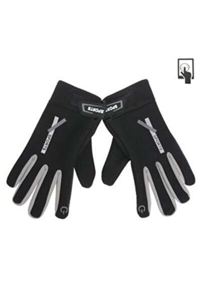 AVA Men's Sports Gloves, Black with Grey, Touch Screen, Faux Fur Lining