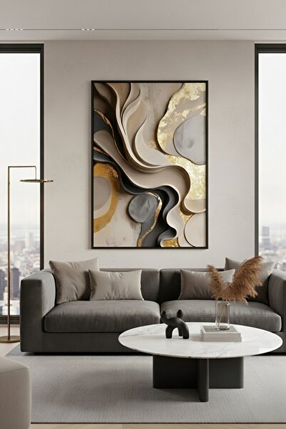 hollywest Siyah Çerçeveli Modern Ve Şık Dalga Desenli Tablo | Modern Çerçevel...