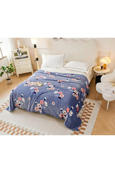 FIONNA.RO Cocolino Blanket Medium Thickness 200x230cm - Dark Blue With Flowers