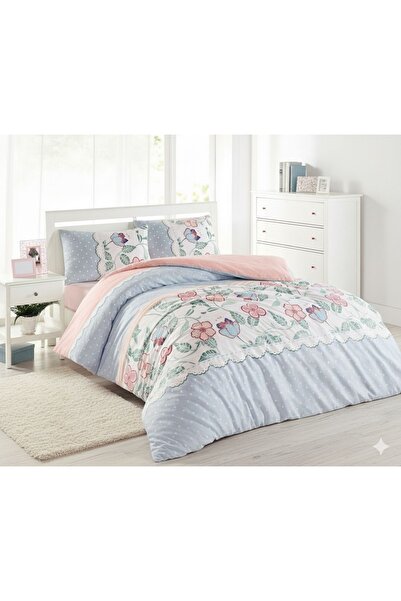 Truva Home 100% Cotton Bed Linen - 4 Pieces, Fitted Sheet 160x200+30 cm