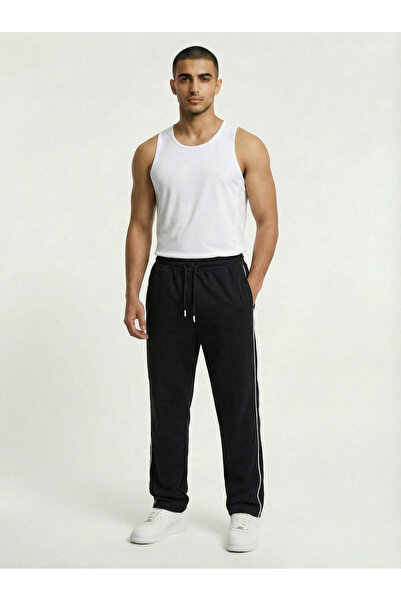 TKT Black Color Side Piped Baggy Sweatpants Comfortable Fit