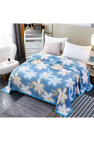 FIONNA.RO Cocolino Blanket Medium Thickness 200x230cm - Blue With White Flowers