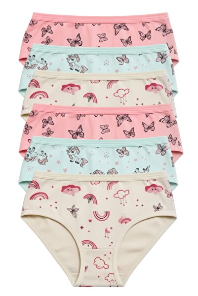 ExLove Pachet de 6 chiloți pentru fete material elastic bumbac 100% - cu mode...