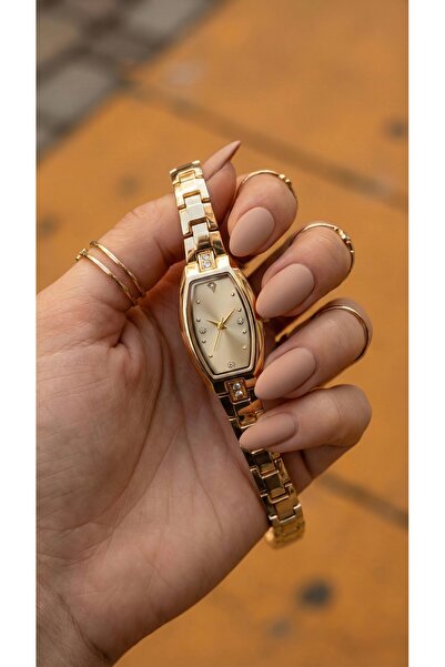 KLISHE Butik Kadın Çelik Saat Gold Renk Vintage Dikdörtgen Kasa Zarif Saat | ...