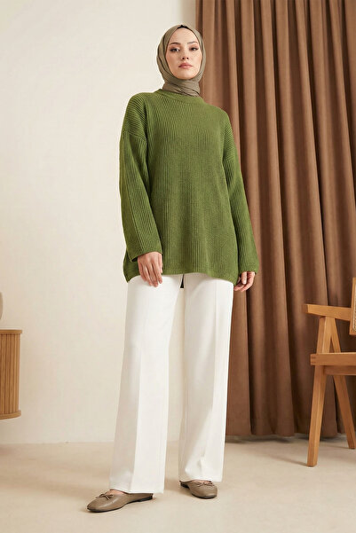 MODAQU Crew Neck Casual Knit Sweater - Light Green