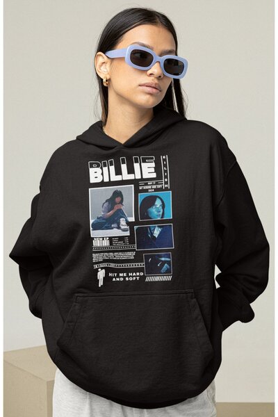 SEVBANO هودي بيلي إيليش هيت مي هارد آند سوفت مطبوع للجنسين قصة فضفاضة للمغني