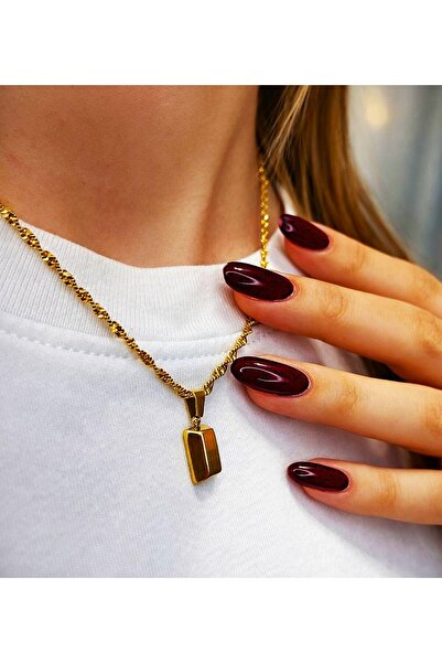 MİASENSA Çelik Gold Renk Külçe Altın Model Kolye