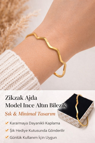 Yegane Ajda Model İnce Altın Bilezik Şık & Minimal Tasarım, Hediye Kutulu