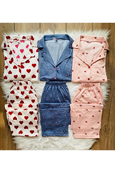 RENGARENK 3 lü gömlek yaka pijama takımı seti