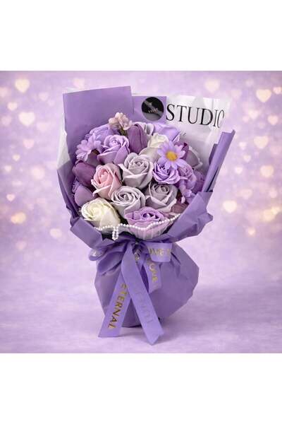 velve Buchet floral Eternal din flori artizanale, trandafiri si lalele de sap...