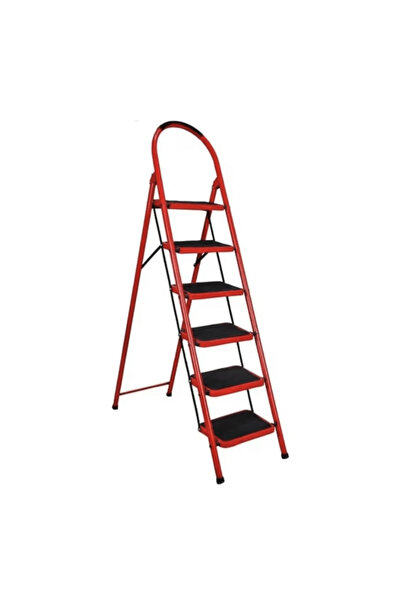 OEM JRH Folding Metal Ladder, 6 Wide Steps, Solid Structure, Red, 150 kg