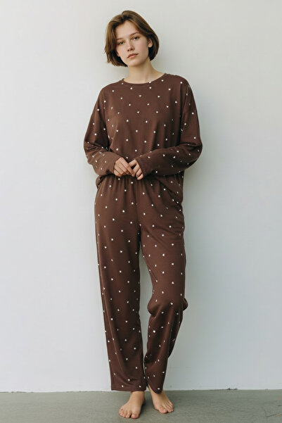 FEG STORE 100% Cotton Long Sleeve Pajama Set with Small Heart Detail