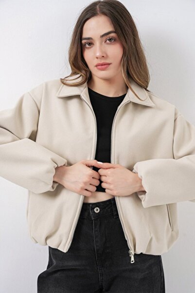 COjans Drawstring Oversized Kaşe Jacket 0728 - Ecru