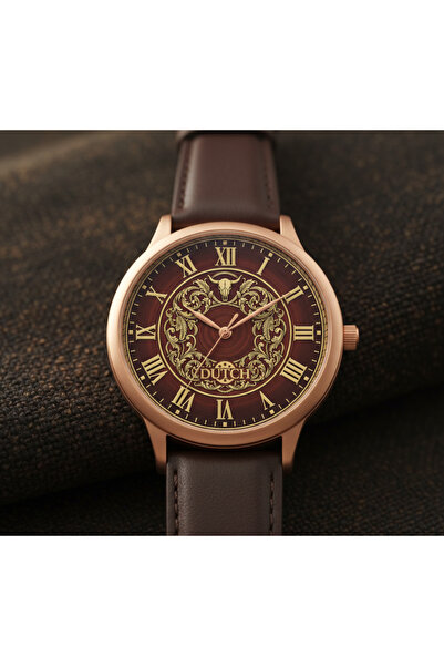 DUTCH STORE Signet watch – dark brown leather and brass bezel