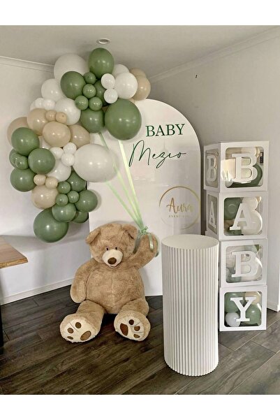 MERİ PARTİ 100 adet Balon Seti – Okaliptus Bej Ve Beyaz Balon Seti Renk Baby ...