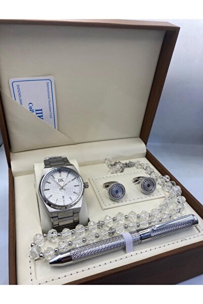 Zarif Men's stainless steel watch set consisting of a watch, prayer beads, pe...