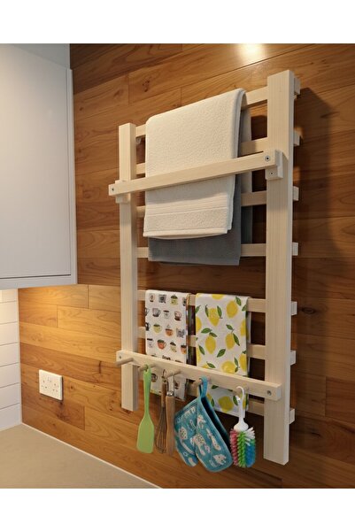 Ev dekka Doğal Köknar Ahşap Havluluk ve Askılık - 35x50 cm - Delmesiz Montaj,...