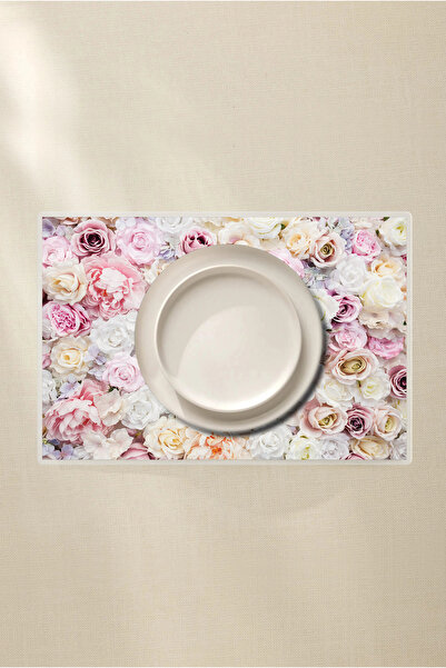 Grafiklas Çiçek Desenli Amerikan Servis 4’lü - Gül Motifli 42x30 PVC Kaplamal...