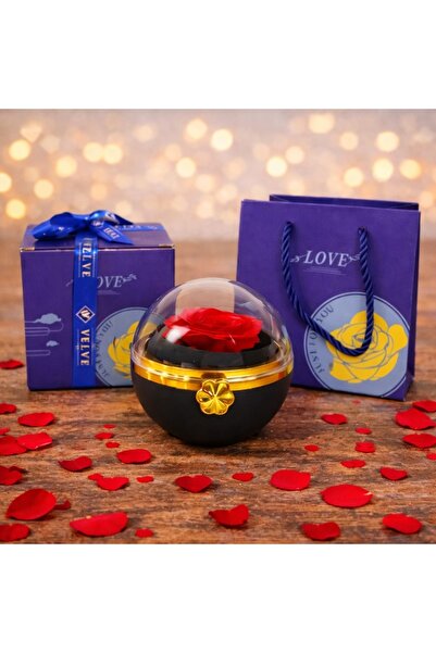velve Red soap rose in an elegant box with a transparent dome and a chain wit...