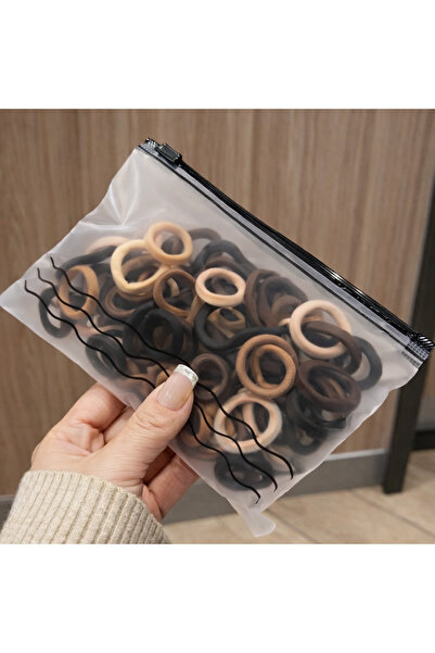 Monalisa Kadın Makyaj Çantalı Kahve Tonları Havlu Lastik Toka 10 Adet