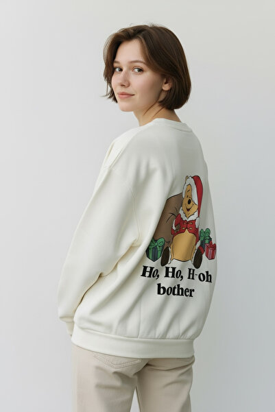 FEG STORE Oversize Winnie The Pooh Baskılı içi Polarlı Yumuşak Dokulu Sweatshirt