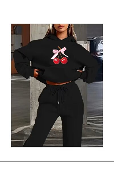 LAND MODA سترة KURDELE KİRAZ ALT ذات تصميم عصري مطبوع عليها هوديي