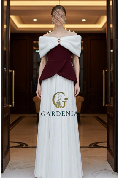 Gardenia Fashion Evening Dress with Fur Sleeves