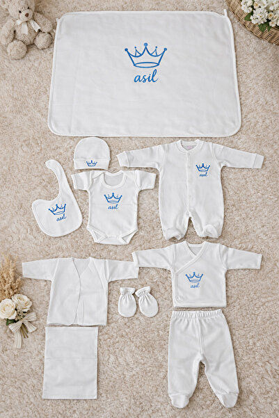 Giftify-Tr Kişiye Özel İsimli Nakışlı 10 Parça Hastane Çıkışı Bebek Seti – Kı...