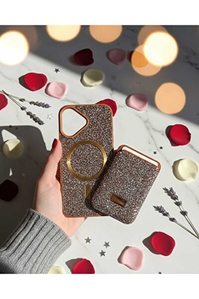 KumOziShop iPhone 16 Uyumlu MagSafe ve Mıknatıs Özellikli Taşlı Cüzdanlı Prem...