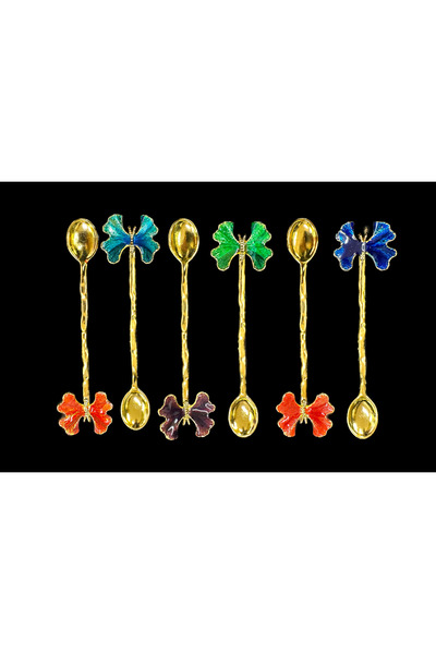 Turkco Set of Six Gold Color Enamel Butterfly Teaspoons – Decorative Presenta...