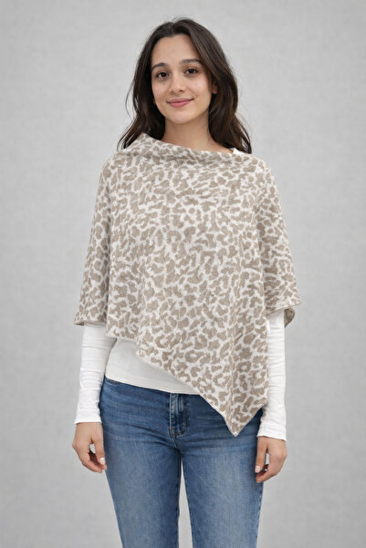 Sebir Moda imprimeu leopard Asimetric croială Tricotaj din acril Poncho