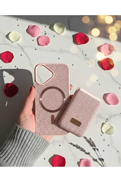 KumOziShop iPhone 17 Uyumlu MagSafe ve Mıknatıs Özellikli Taşlı Cüzdanlı Prem...
