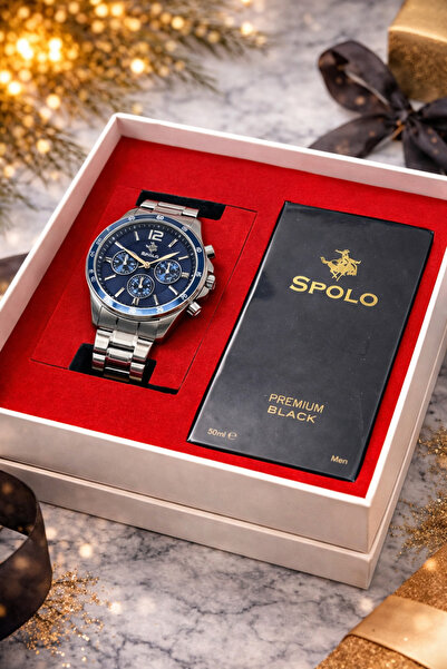 S.POLO HEDİYELİK KUTULU ERKEK KOL SAATİ 50ML BLACK PREMIUM ERKEK PARFÜM SEVGİ...