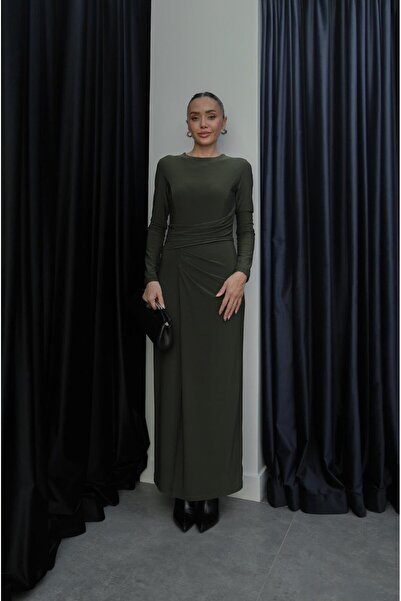 Havoş Rochie cu fantă cu detaliu drapat în față kaki