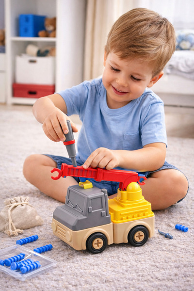 edoy Sök Tak Eğitici Vinç Araç Seti | Yap-Boz İş Makineleri | Yaratıcı Montessori Oyuncağı