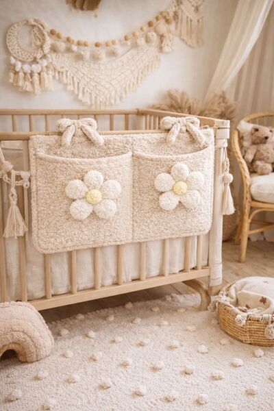 Cherry Bloom Cotton Papatyalı Bohem Teddy Beşik Kenarı Organizeri