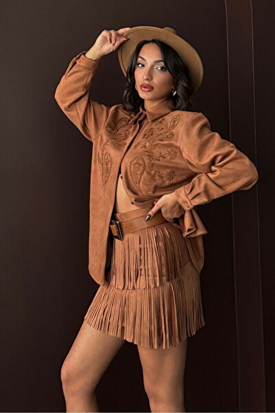 Caddebostan Moda Tan Tasseled Scuba Skirt Modern Premium Luxury Trend Design ...