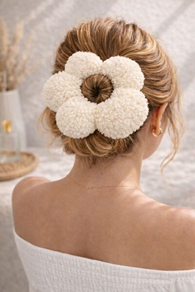 Cherry Bloom Cotton Fluffy Daisy Scrunchie Rubber Buckle Teddy
