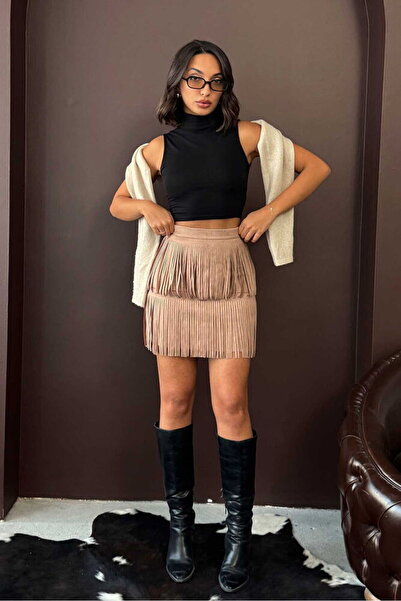 Caddebostan Moda Mink Tasseled Scuba Skirt Modern Premium Luxury Trend Design...