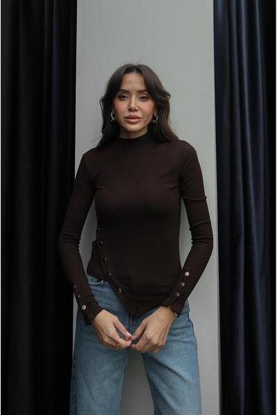 Havoş Brown Blouse with Snap Buttons at Waist and Sleeves