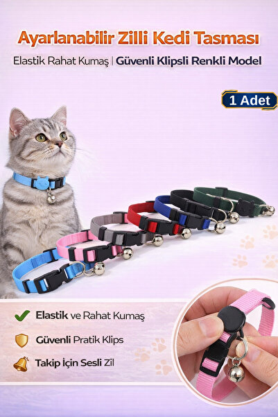Hane Dostu Ayarlanabilir Zilli Kedi Tasması | Elastik Rahat Kumaş | Güvenli K...