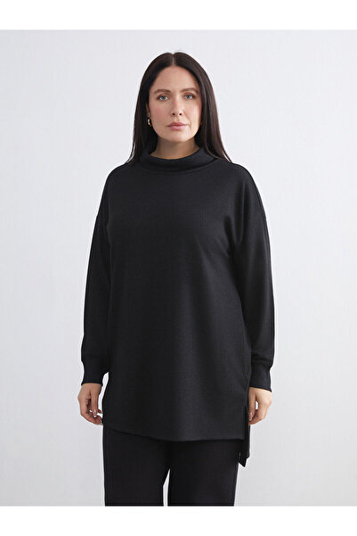 LC Waikiki Black Stand Collar Oversize Women's Sweatshirt Tunic