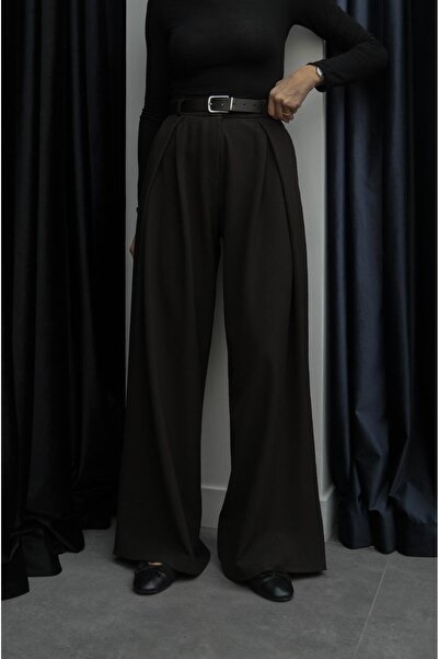 Havoş Καφέ παντελόνι με πιέτες και ζώνη Ellin