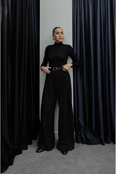 Havoş Μαύρο παντελόνι Ellin με πιέτες και ζώνη