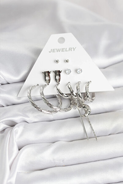 OZGN Mey Import ®   Silver Color Brass 6-Piece Women's Earring Set