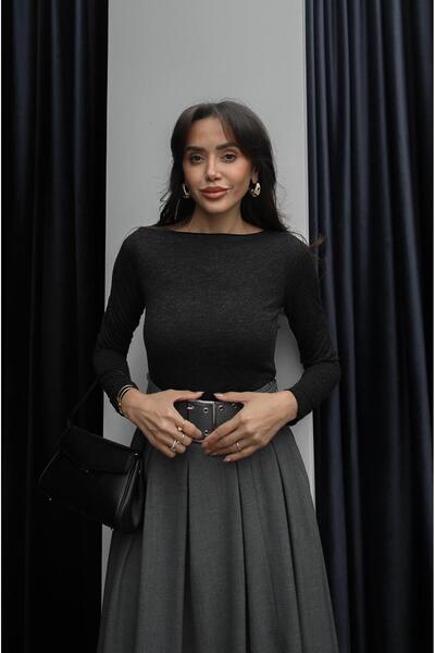 Havoş Μαύρη διαφανής μπλούζα με λάμψη και λαιμόκοψη καγιάκ